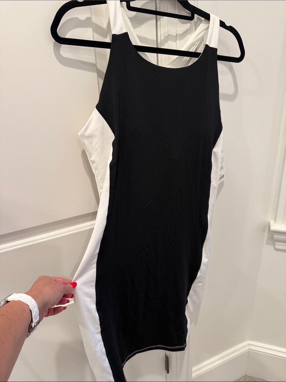 Athleta Black and White Racerback Swim Dress Size L NWT
